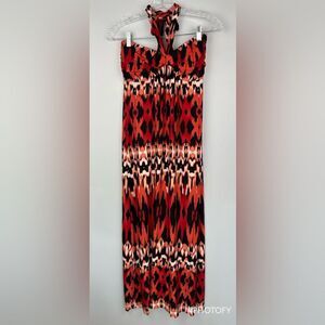 Soma Faye Halter Maxi Dress Resort Collection Convertible Straps Aztec Print S